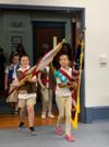 Local Girl Scout and Brownie troops participated in the presentation of the flags and Pledge of Allegiance. 